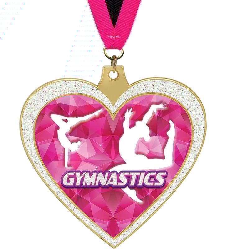 2 1/2" Gymnastics Glitter Heart Medal