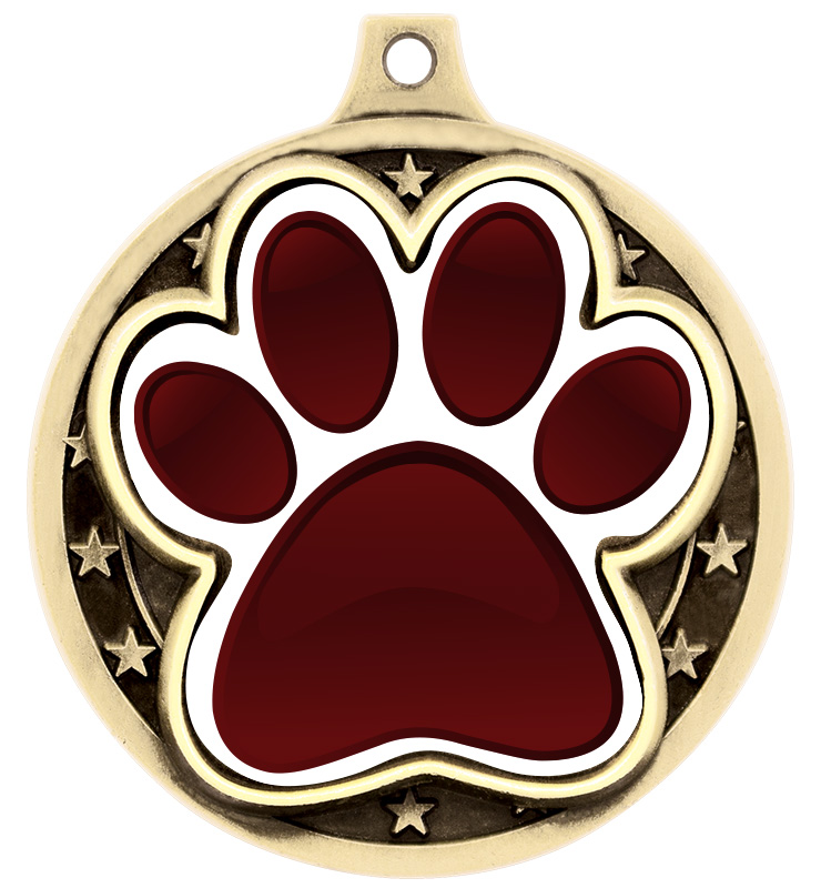 2" Maroon and White Paw Print Medal