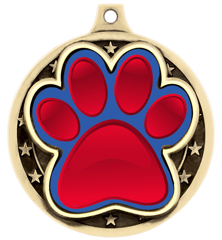 2" Red and Blue Paw Print Medal