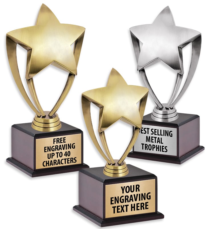 Gold Metal Star on Wood Base