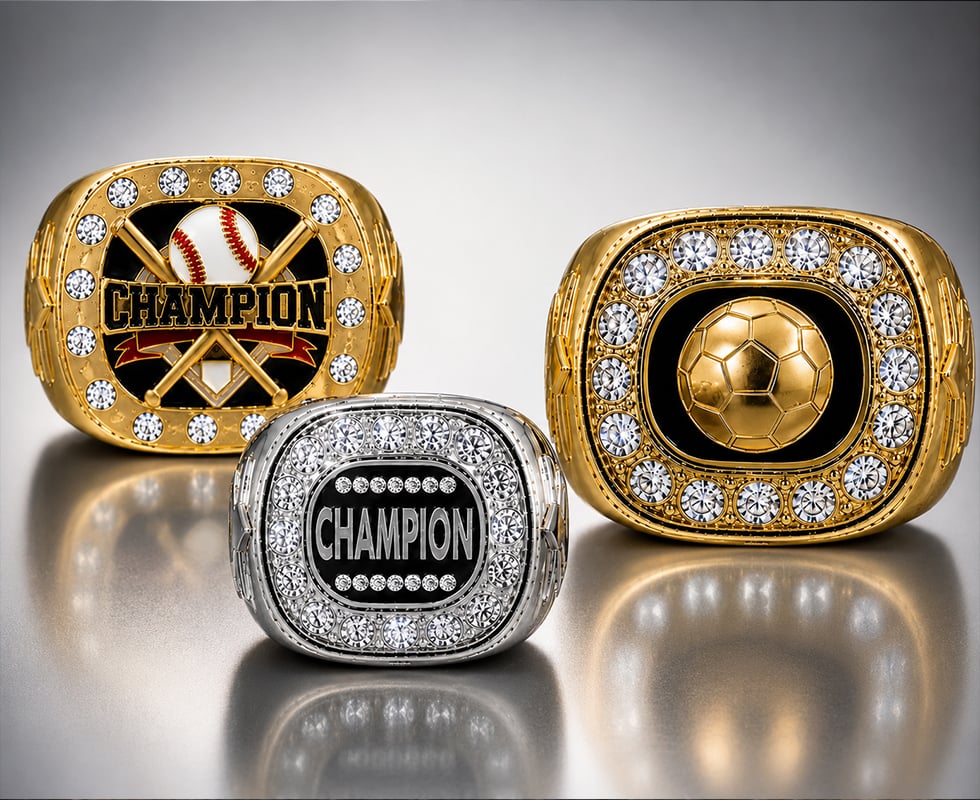 Championship Crystal Gold And Silver Rings