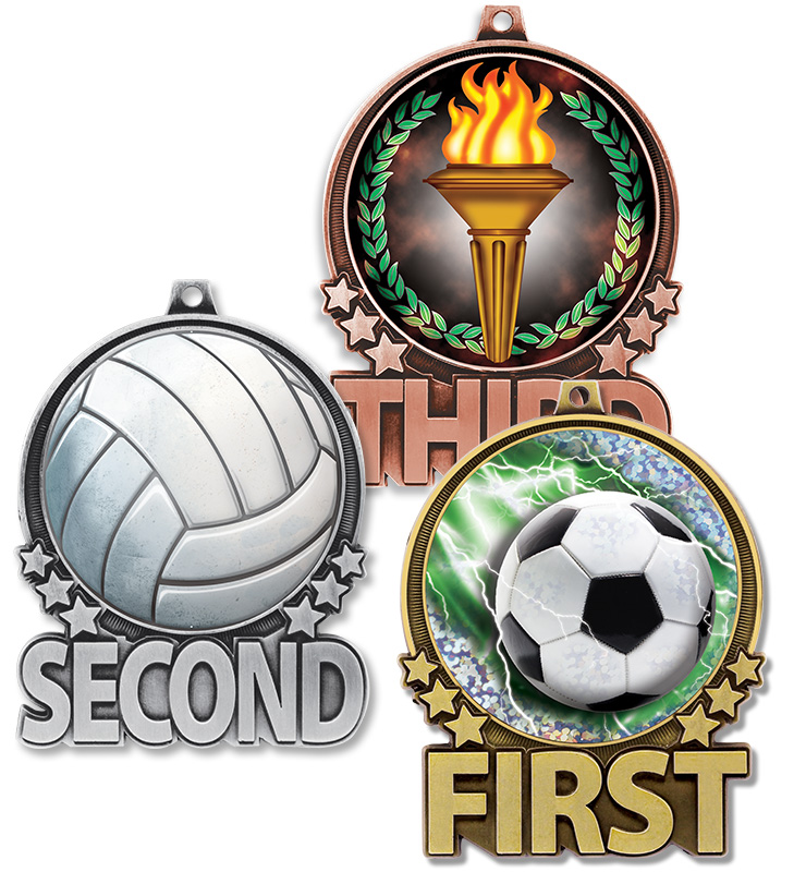 3" First, Second,Third Place Double Action 2.0 Medals