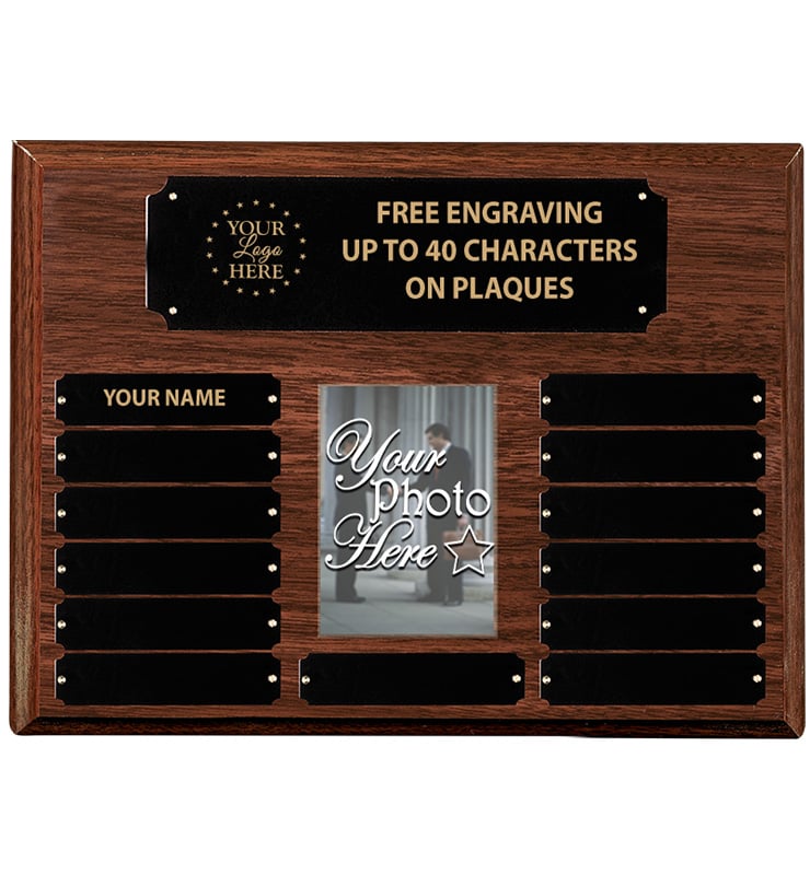 Walnut Perpetual Photo Plaque With Metal Plates