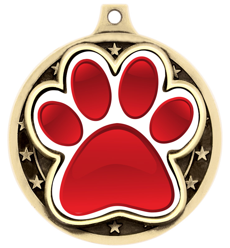 2" Red and White Paw Print Medal