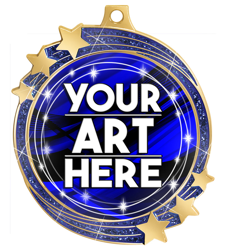 2 1/2" Blue Glitter Shooting Star Insert Medal