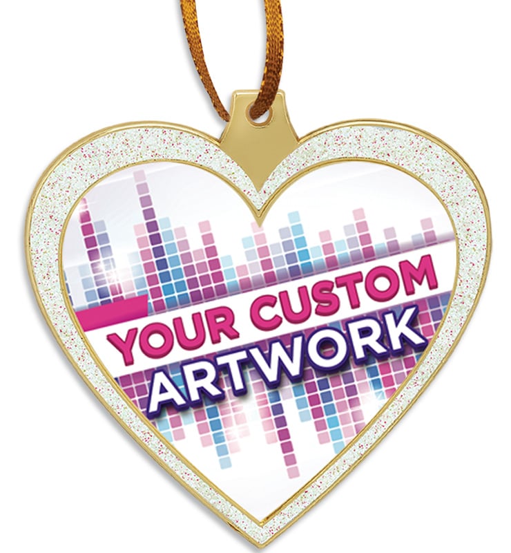 2 1/2" Custom White Glitter Heart Orament