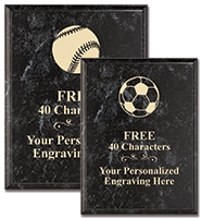 Black Marbleized Plaques With Gold Text