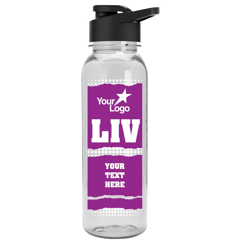 Clear School Spirit Water Bottle 24oz - Purple White