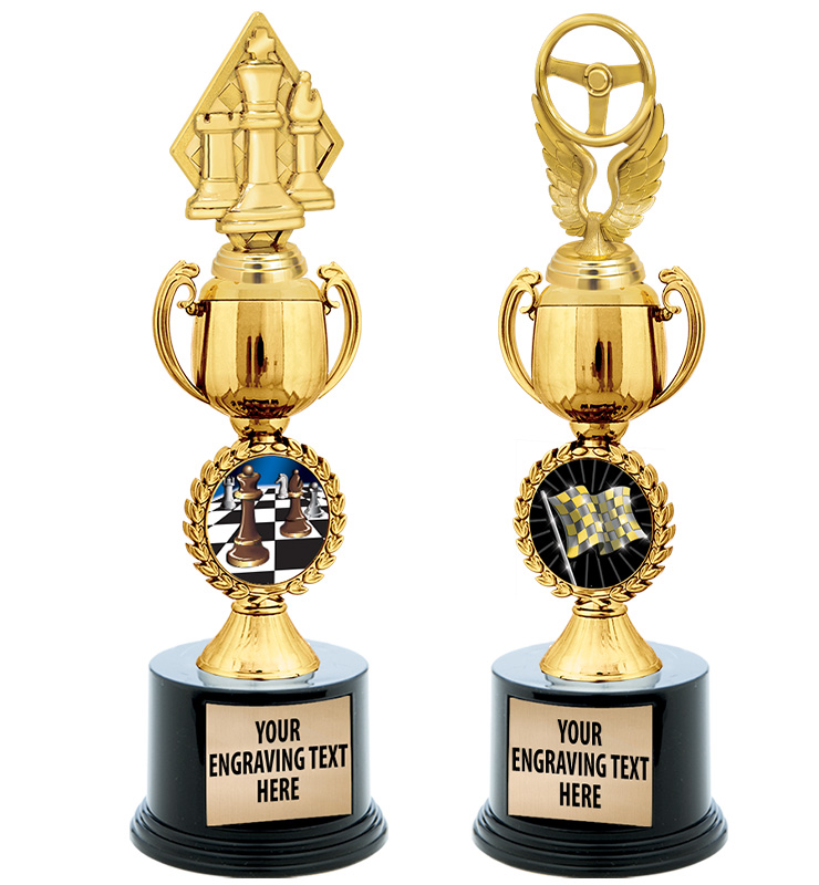 14 3/4" Gold Chaplet Cup With Figure Deluxe Trophy