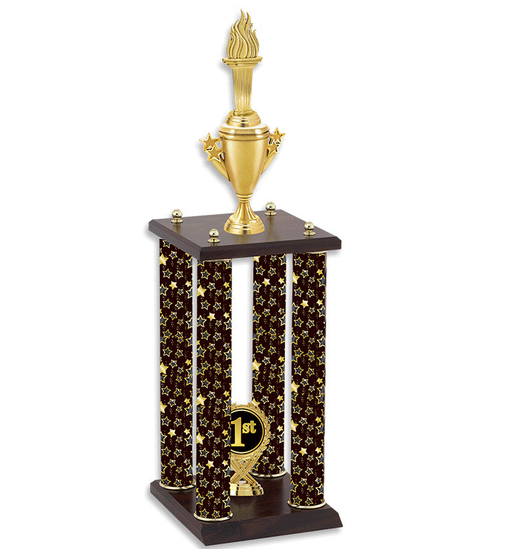 22" - 26" Championship Four Poster Trophy on Wood Base