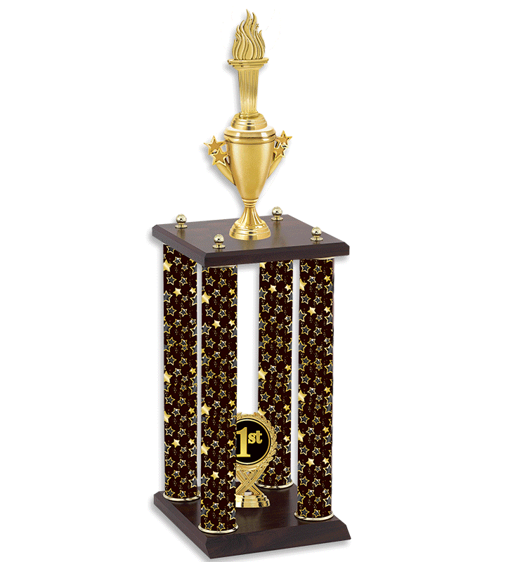 22" - 26" Championship Four Poster Trophy on Wood Base