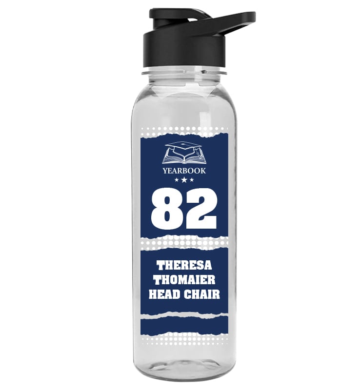 Clear School Spirit Water Bottle 24oz - Navy White