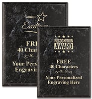 Black Marbleized Plaques With Gold Text