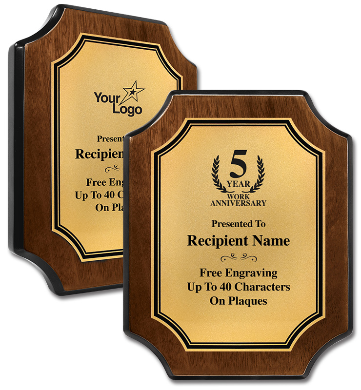 Walnut Finish Gold Plate Scallop Plaques