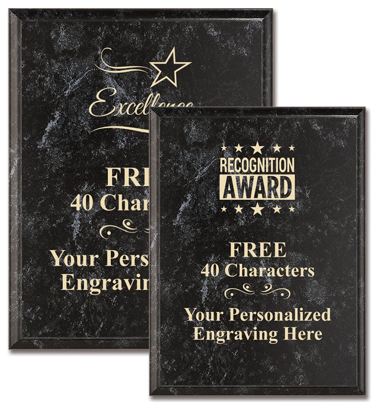 Black Marbleized Plaques With Gold Text