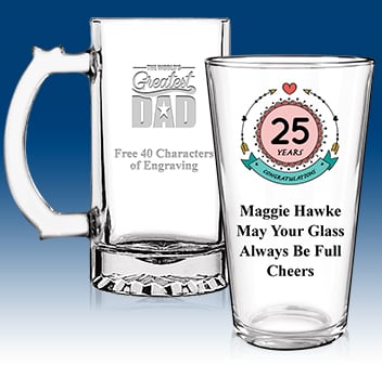 Beer Glasses FREE 40 Characters Of Engraving